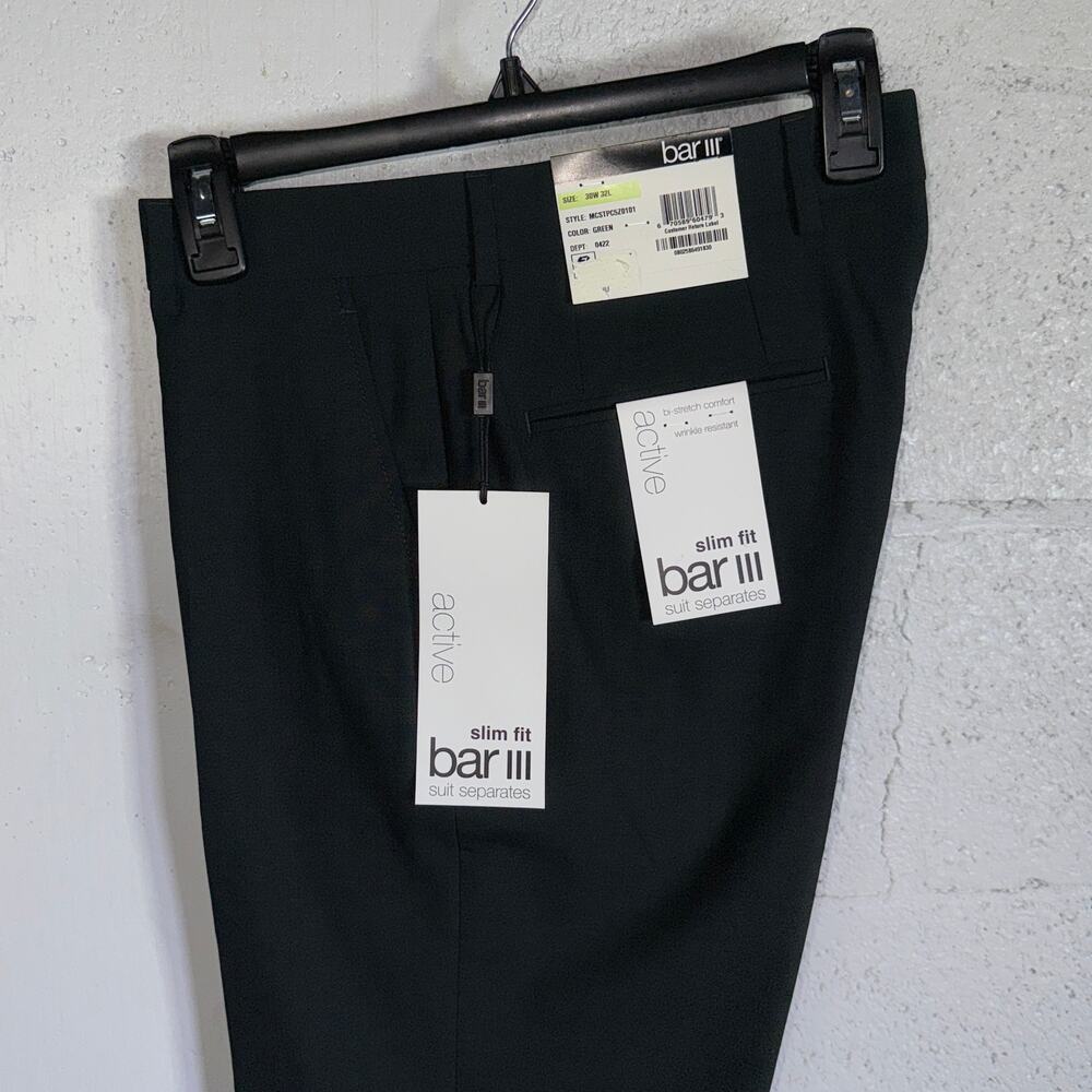 Bar III Men's Slim-Fit Wool Blend Dress Pants Emerald Green-30x32 $175